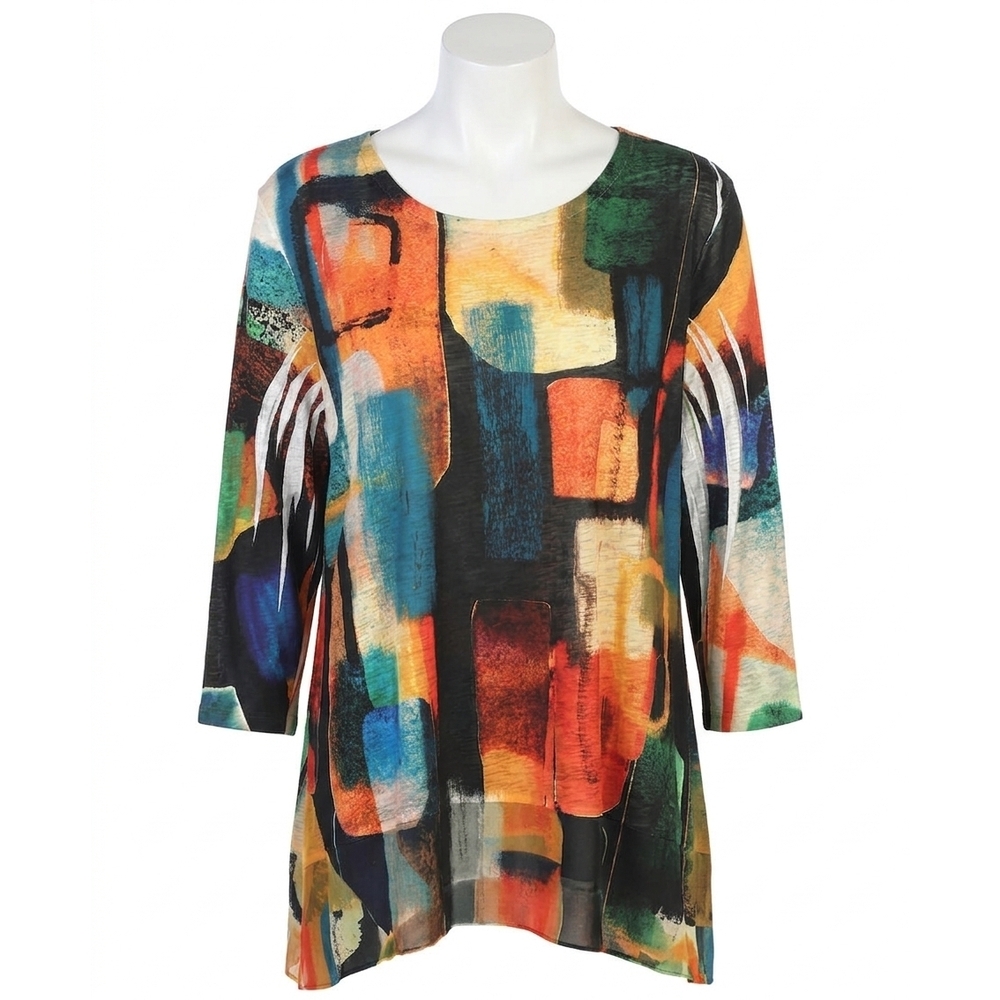 NEW JESS & JANE tucson chiffon hem top in black multi